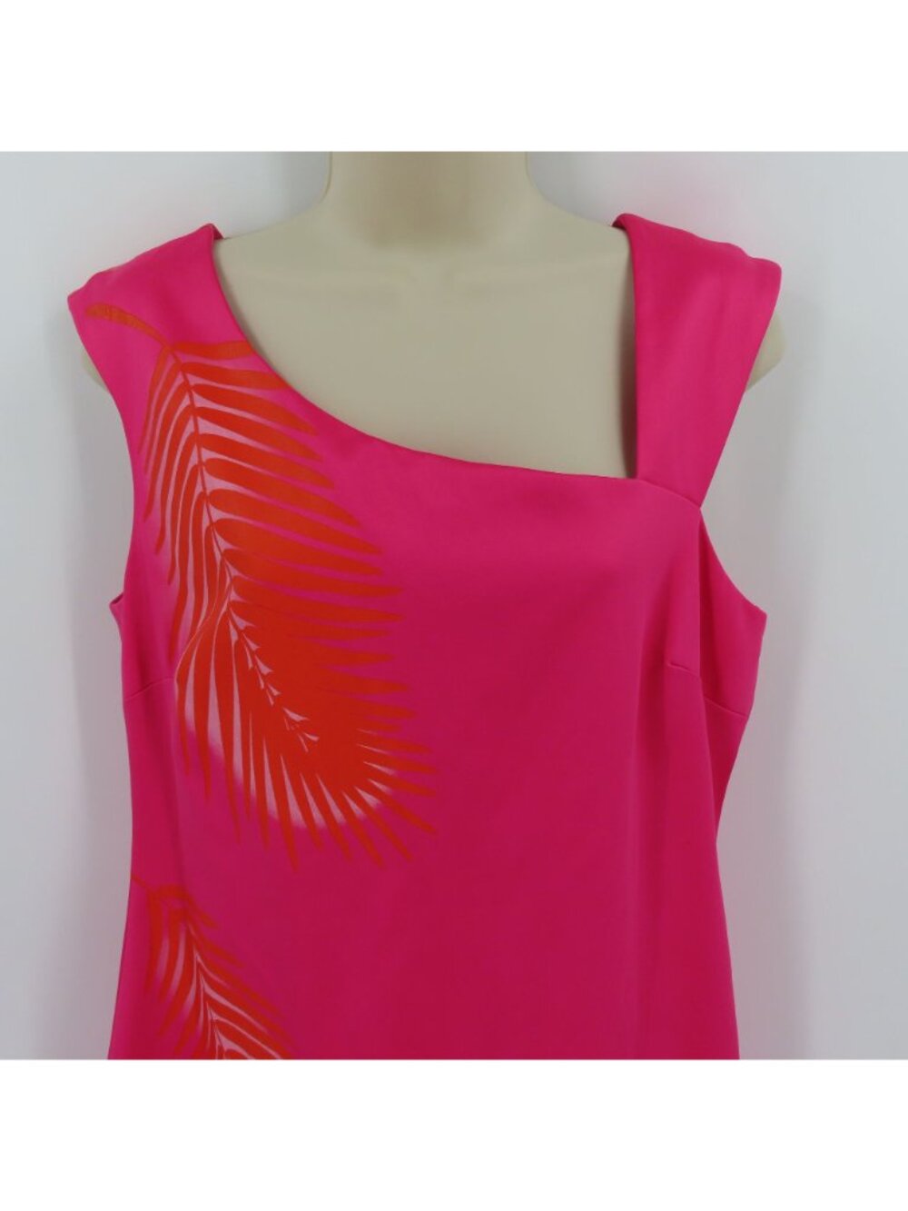 Cache Womens 12 Pink Orange Tropical Leaf Print Sleeveless Sheath Dress Leaves - Picture 2 of 10